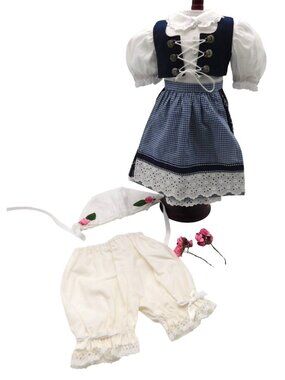 Handmade Bavarian 18" Doll Outfit With Blue Gingham Apron Fits American Girl